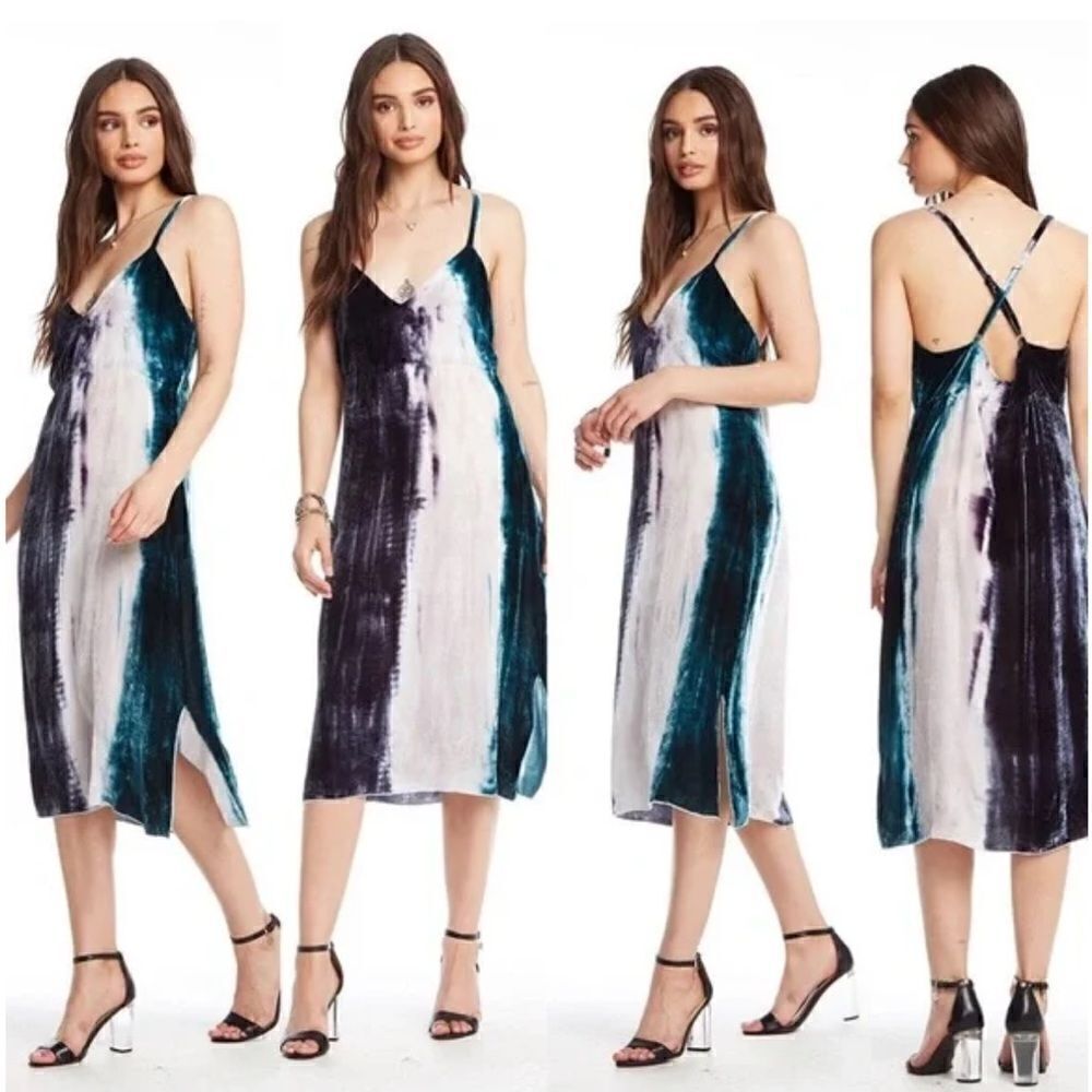 CHASER‎ Velvet Tie Dye Midi Dress Women Medium Boho Wedding Festival Water Silk